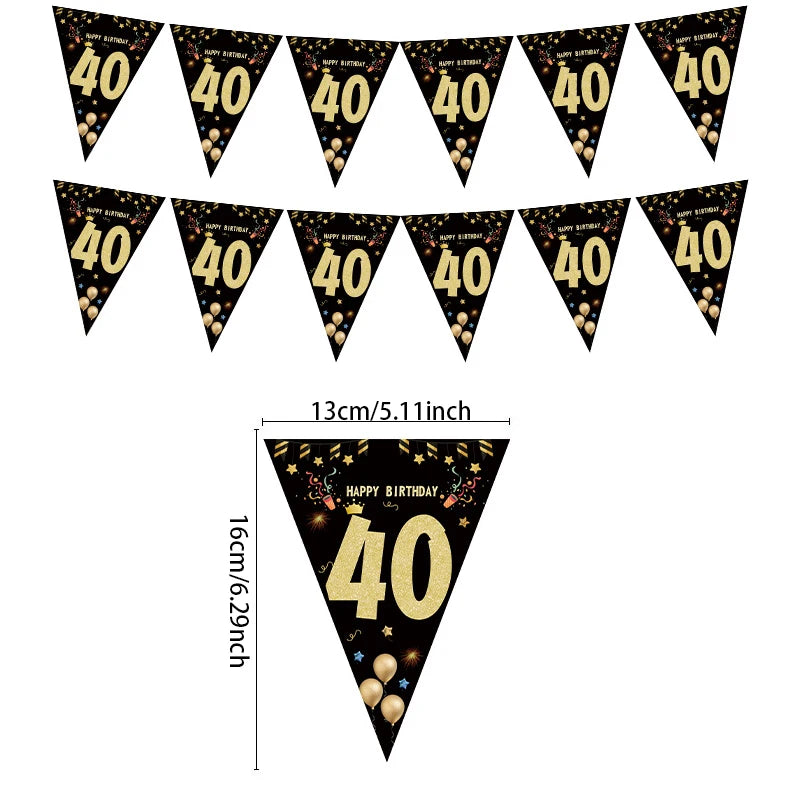 18 21 30 40 Paper Banner Birthday Party Decorations Adult Gold Black Garland Anniversary Adult Birthday Anniversaire 30age Flags