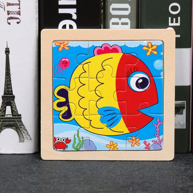 Baby Wooden Toys 11x11cm Jigsaw 3d Puzzle Cartoon Animal Traffic Wooden Puzzle Game Montessori Educational Toys For Children
