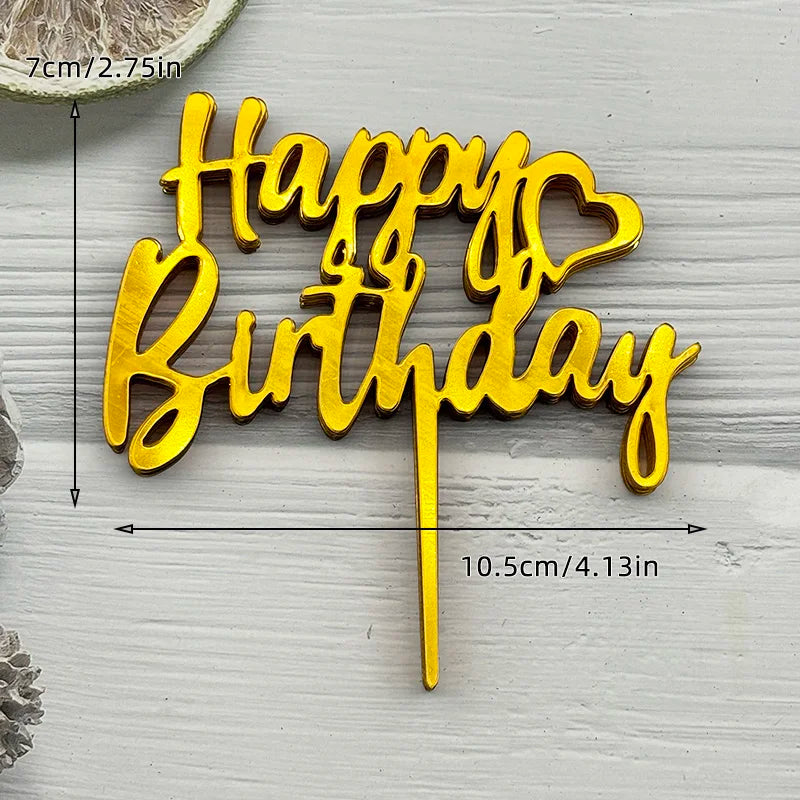 10Pcs Acrylic Happy Birthday Cake Topper Black Gold Silver Designs Cake Decorations for Kids, Men, Women & Baby Showers