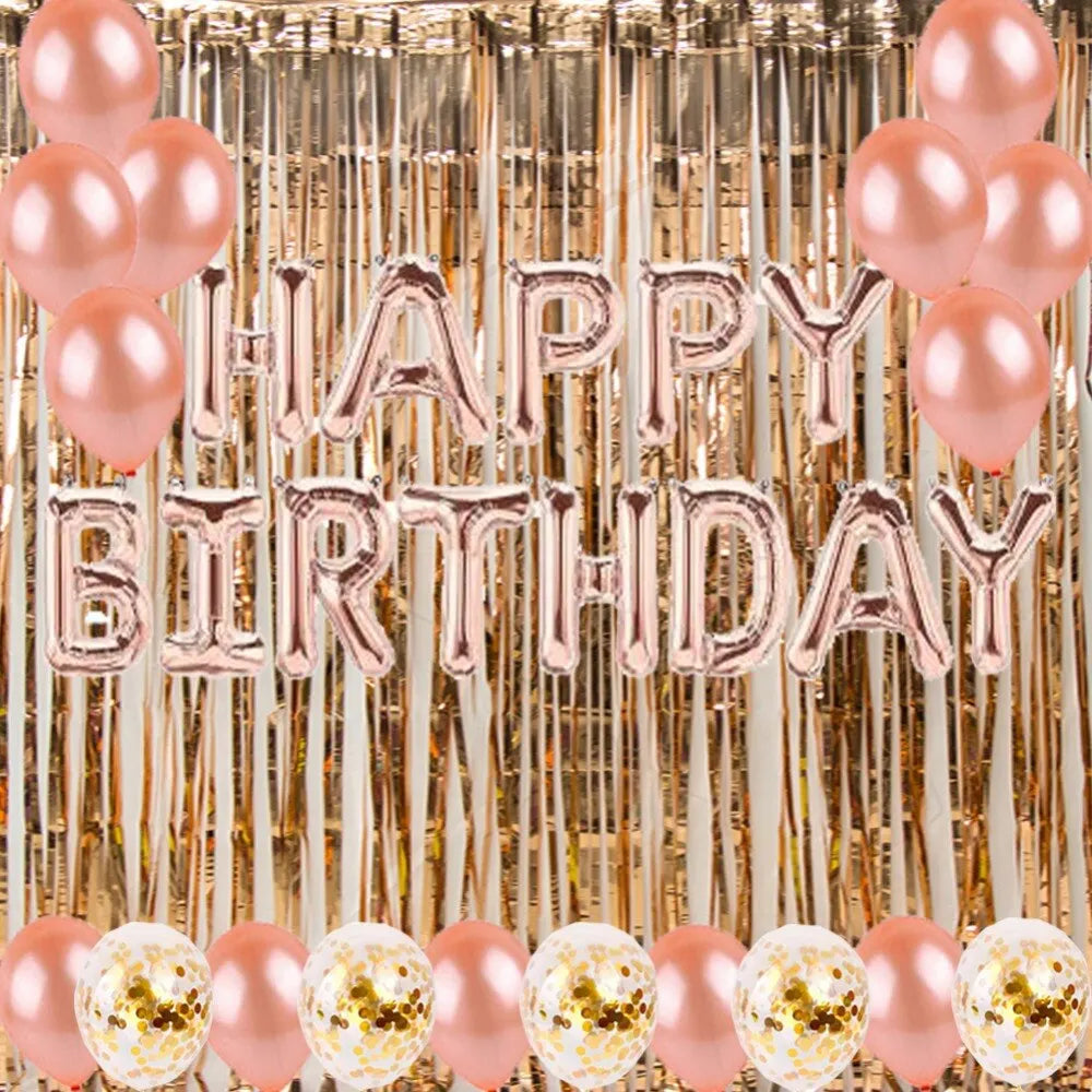 1x2M Silver Rose Gold Rain Tinsel Curtain First Happy Birthday Wedding Decoration Adult Kids Baby Boy Girl 1st One Year Decor