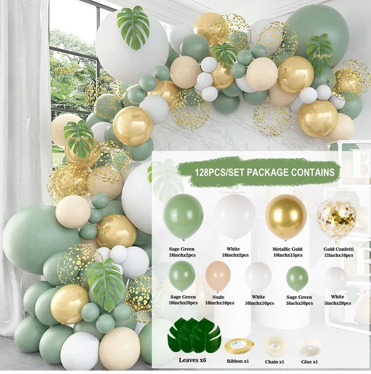 Green Balloon Garland Arch Kit Jungle Safari Party Baloon Birthday Party Decor Kids Baby Shower Wild One Wedding Latex Ballons