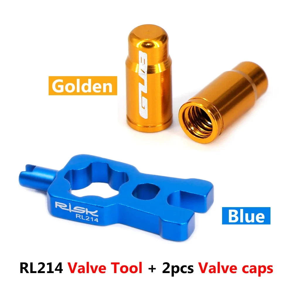 RISK 4 in 1 Bike Valve Core Wrench With 2 Presta Valve caps set Road Bicycle Valve Installation Removal Portable Repair Tool
