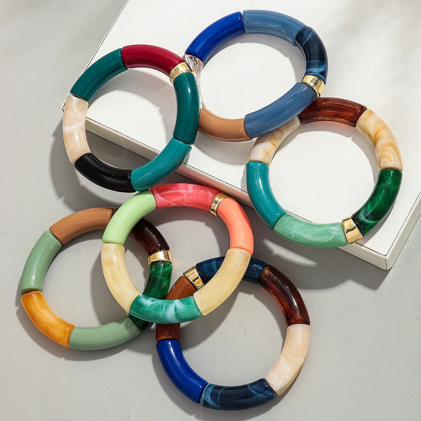 Bohomia Acrylic Design Style Chunky Bamboo Stackable Bracelet for Women Boho Elastic Colorful Tube Beads Braceletes 2024 Jewelry