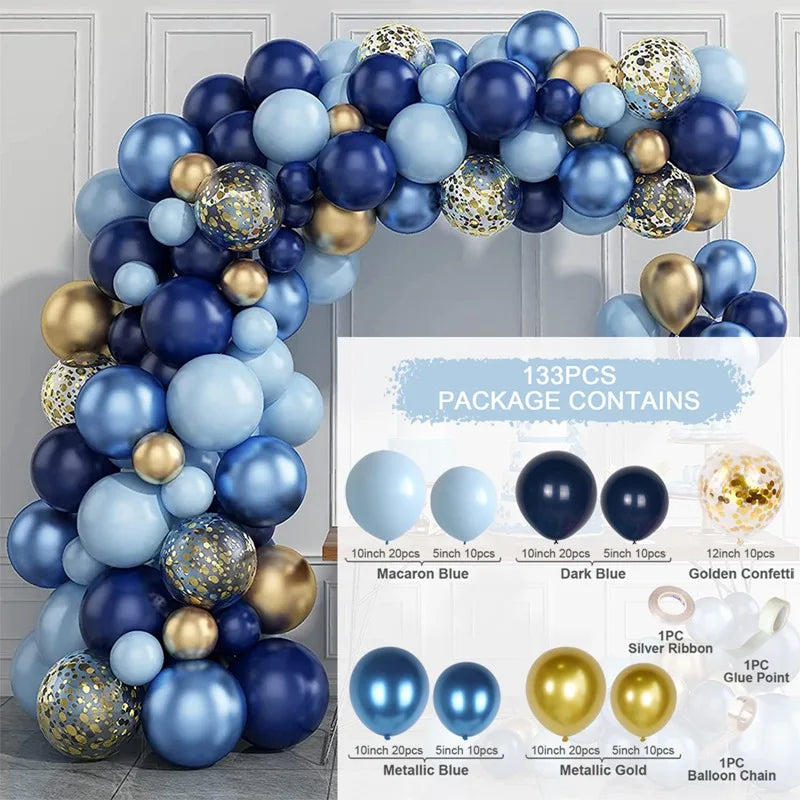 Blue Metallic Balloons Garland Kit Gold Confetti Balloon Arch Birthday Party Decoration Kids Wedding Birthday Baby Shower Boy