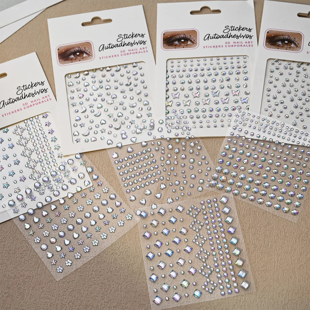 1Pcs Face Diamond Gem Sticker 5D Colorful Rhinestone Tattoo Eyeshadow Stickers fo Festival Nail Body Makeup Bling Jewel DIY Deco
