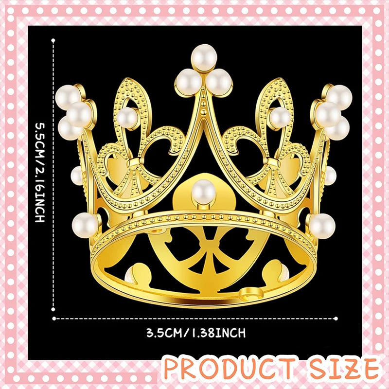 Mini Pearl Crown Cake Decoration Cupcake Topper Kids Hair Ornaments DIY Cake Baking Decoration For Wedding Birthday Party Decor
