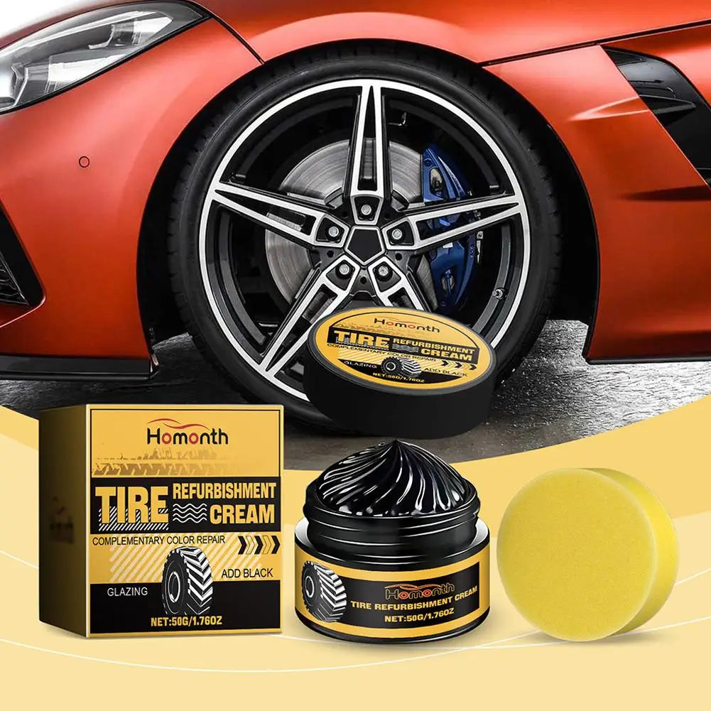 50g Tire Coating Wax Car Tire Retreading and Film Plating Cream Tire Shine Coating Wax Auto Rubber Parts Shiny Paste Anti-Aging
