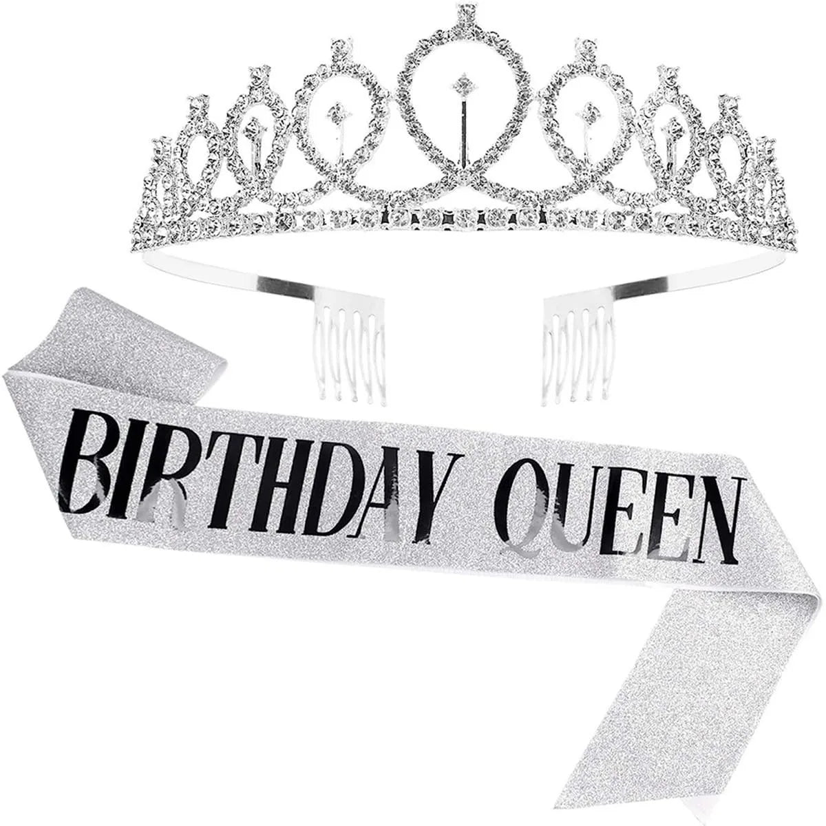2pcs "Birthday Queen" Ribbon + Birthday crown tiara for Bachelorette Party Girls Birthday Party Decoration Party Supplies Gifts