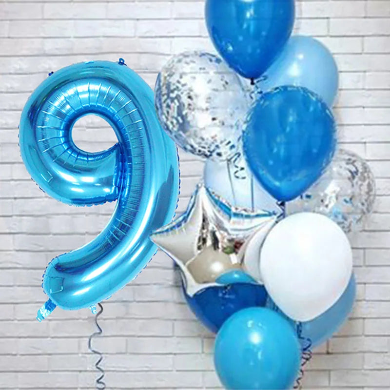 12pcs Blue 32inch Number Foil Latex Balloon Happy Birthday Party Decorations Kids Boy Baby 1 2 3 4 5 6 7 8 9 Year Old Supplies