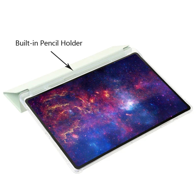 For Samsung Tab S7 FE S8 S10 S9 Plus Case with Pencil Holder Trifold Acrylic Clear Back Hard Cover For Galaxy Tab S9 FE S8 Case