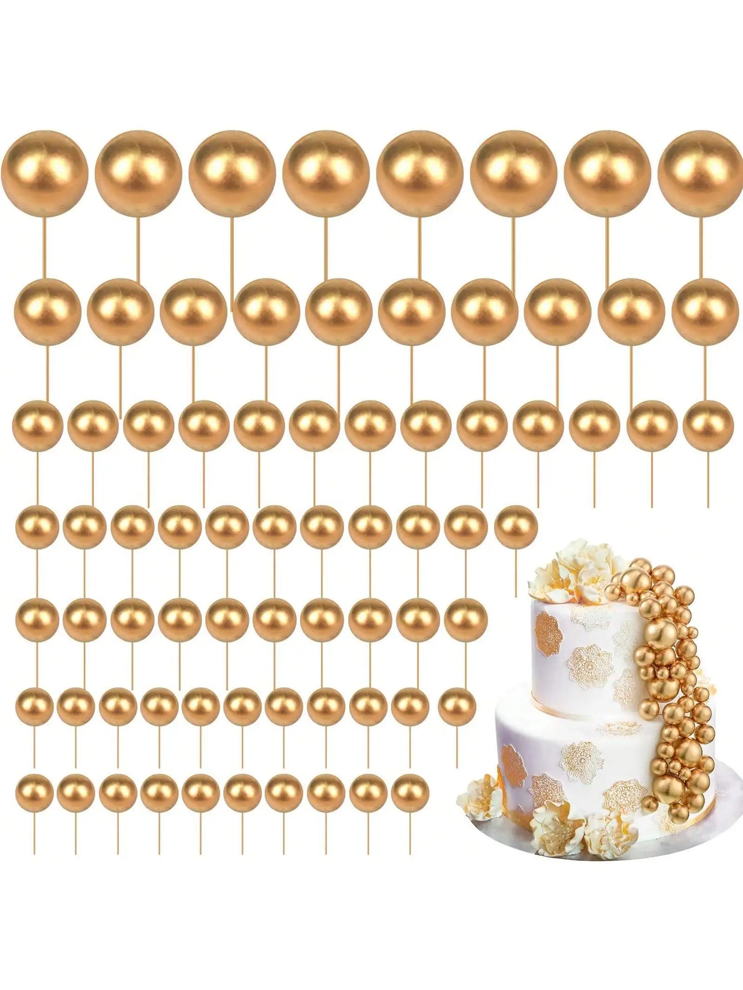 68pcs/set gold ball mini balloon cake hats foam decorated spherical cake insert hats for birthday parties and holiday decoration