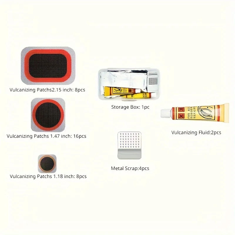 32pcs Bike Tire Repair Kit - Bycicle Inner Tube Puncture Patch Kits with Vulcanizing Patches, For Cycling Road Mountain Bicycle