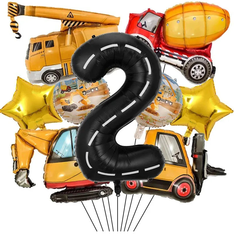 Architectural Birthday Party Decoration, 9 Pieces of Architectural Birthday Numbers Aluminum Foil Balloons Suitable for Architectural Trucks Birthday Architectural Theme Party Supplies