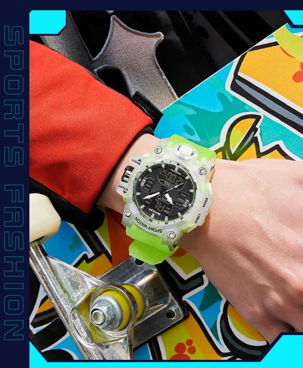 SANDA Luxury G Style Men's Electronic Watch Outdoor Sports LED Analog Digital Chronograph Military Dual Display 50M Waterproof