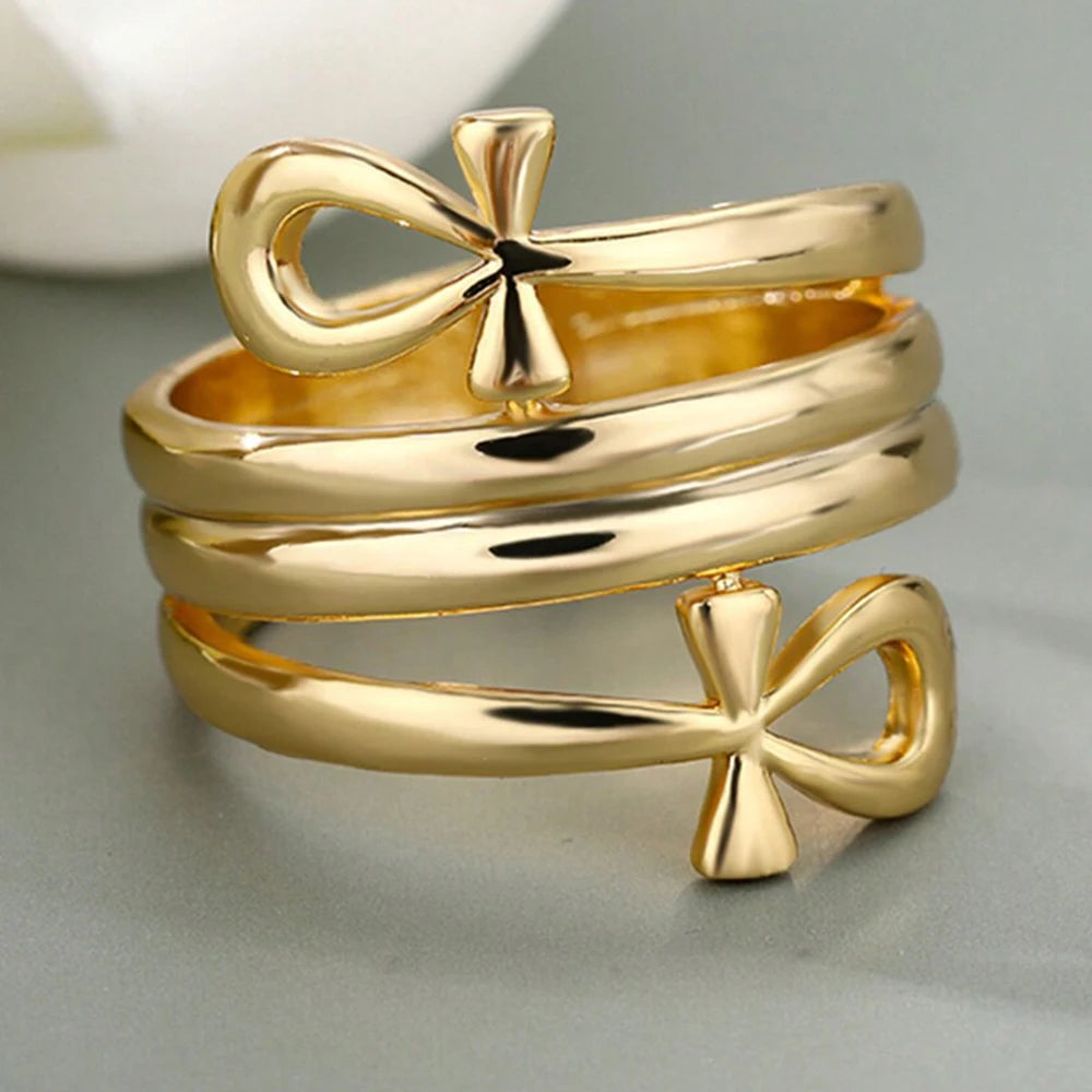 Obega 1 PC Hip Hop Mutilayer Bowknot Gold Color Ring Chic Design Rock Metal Finger Ring For Women Daily Wear Jewelry