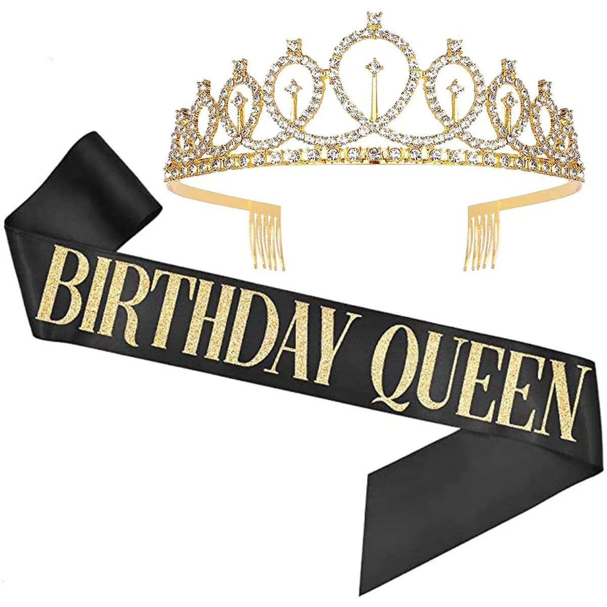 2pcs "Birthday Queen" Ribbon + Birthday crown tiara for Bachelorette Party Girls Birthday Party Decoration Party Supplies Gifts