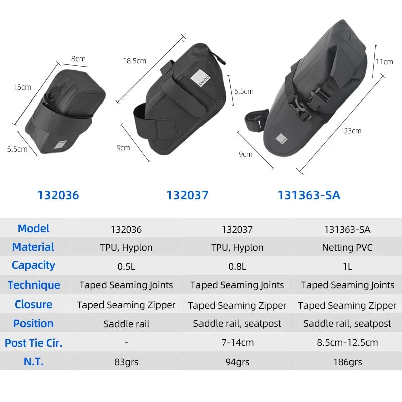 Bicycle Saddle Bag Rain Proof Rear Seat Tube Pannier Reflective Cycling Storage Tail Pouch Rear Dry Pack 0.5L Capacity