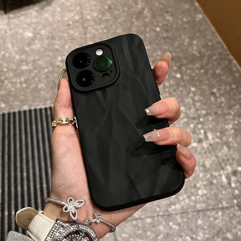 Fashion Silicone Fold Wrinkle Phone Case for iPhone 14 13 12 11 15 Pro Max Soft Cases Shockproof Bumper Cover Phone Accessories