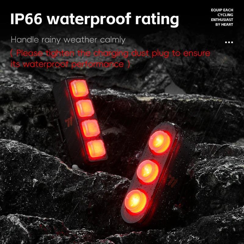 WEST BIKING Waterproof Bike Tail Light Smart Brake Sensing Rechargeable LED Cycling Rear Light Night Warning Bicycle Accessories