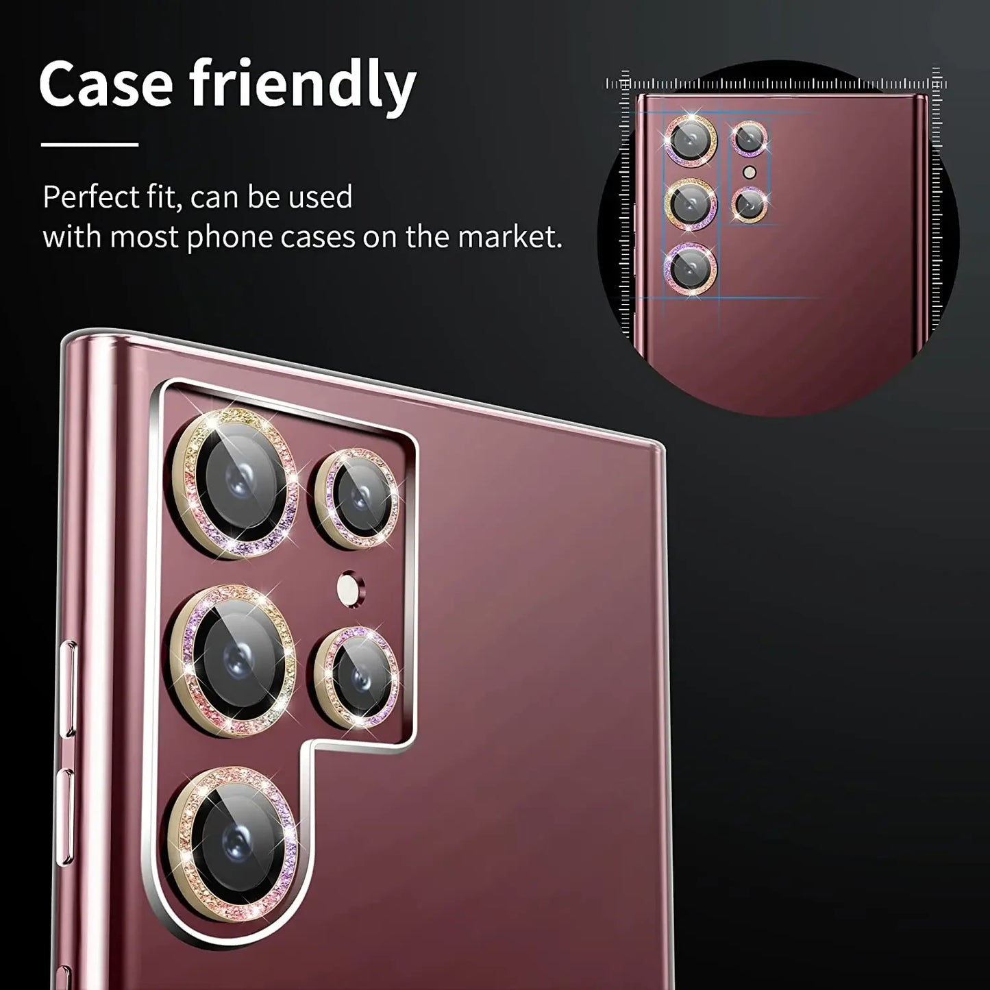 Glitter Diamond Camera Lens Protector For Samsung Galaxy S25 Ultra S25Plus S24Ultra S23 22Ultra Metal Ring Tempered Glass Cover