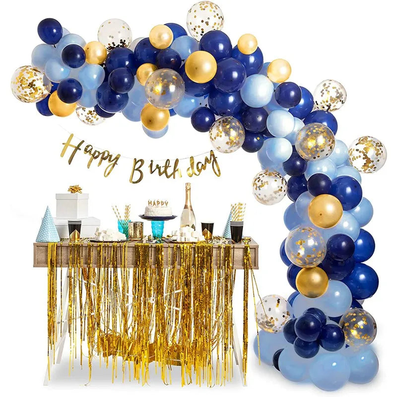 Blue Metallic Balloons Garland Kit Gold Confetti Balloon Arch Birthday Party Decoration Kids Wedding Birthday Baby Shower Boy