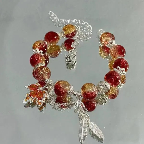 New Fashion Y2K Sweet Cherry Blossom Bracelet For Women Exquisite Elegant Flower Crystal Beaded Bracelet Girl Party Jewelry Gift