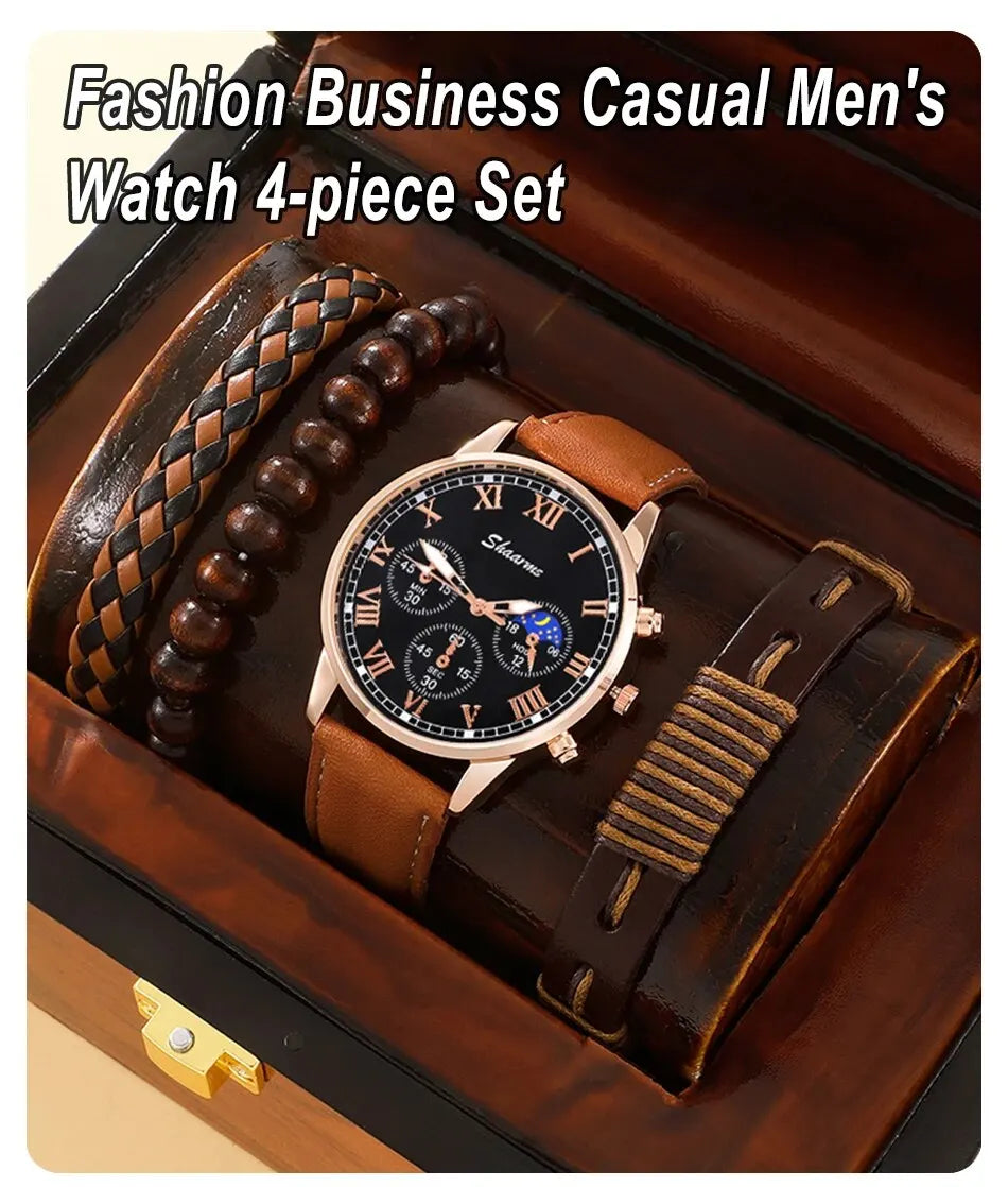 Fashion Mens Sports Watches Man Business Quartz Wristwatch Luxury Brown Leather Bracelet Men Casual Luminous Clock Watch