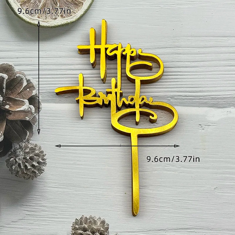 10Pcs Acrylic Happy Birthday Cake Topper Black Gold Silver Designs Cake Decorations for Kids, Men, Women & Baby Showers