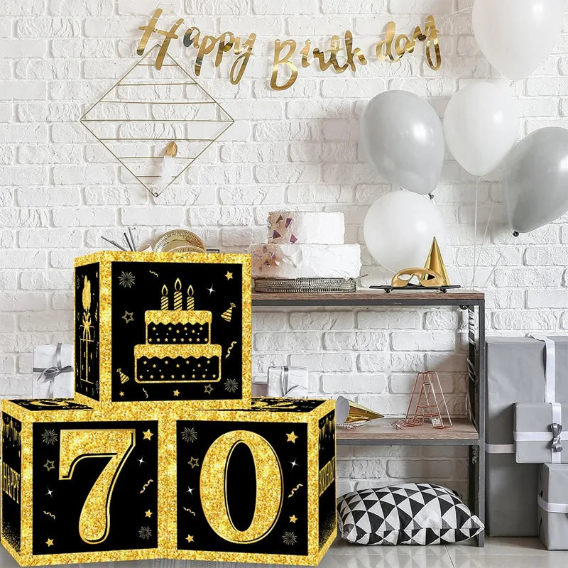 Gold Black Birthday Number Paper Boxes 18 30 40 50 60 70 75 80 Year Old Birthday Party Decoration Adult Birthday Party Supplies