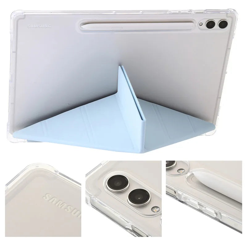 For Samsung Tab S9 Plus Case 12.4" Acrylic Clear Hard Back Stand Smart Cover For Galaxy Tab S9 FE S10 Plus Case With Pen Holder