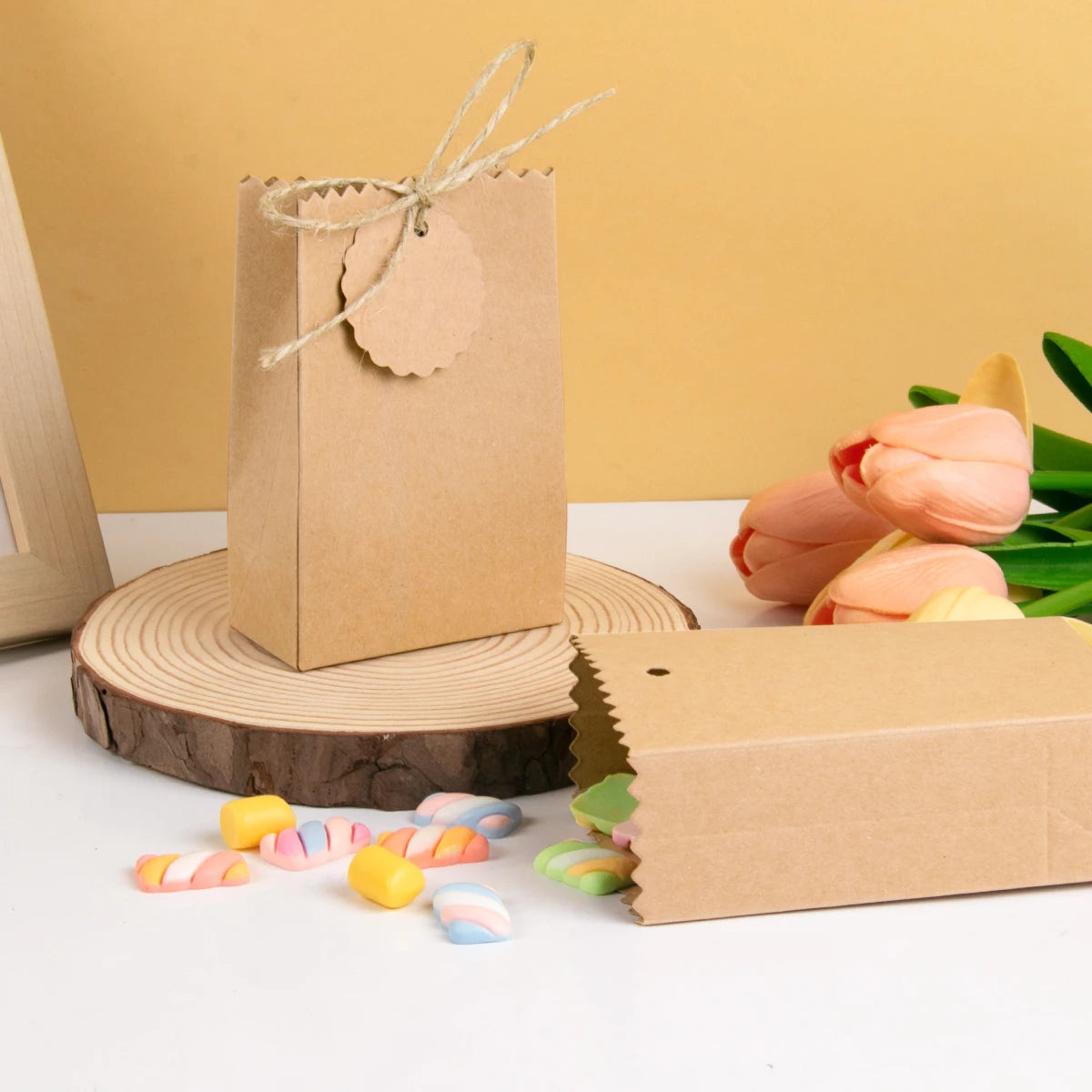 10/20/30pcs Retro Kraft Paper DIY Gift Bag White Brown Cookie Wedding Favor Candy Box Food Packaging Bag With Rope Birthday Deco