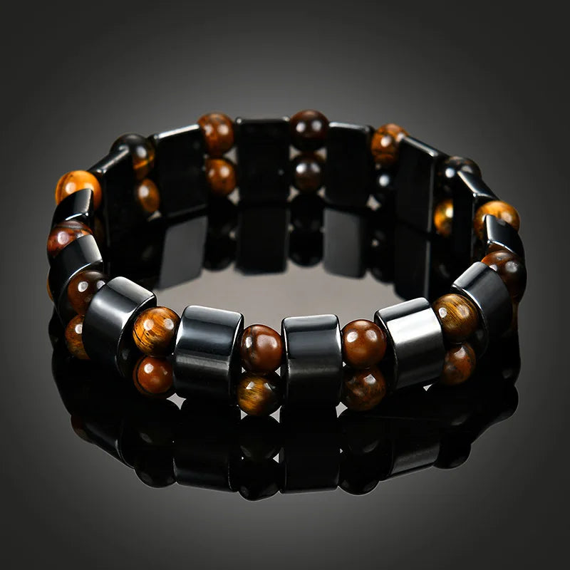 1PC Fashionable Black Gallstone Elastic Adjustable Health Energy Magnetic Therapy Hematite Bracelet for Men and Women