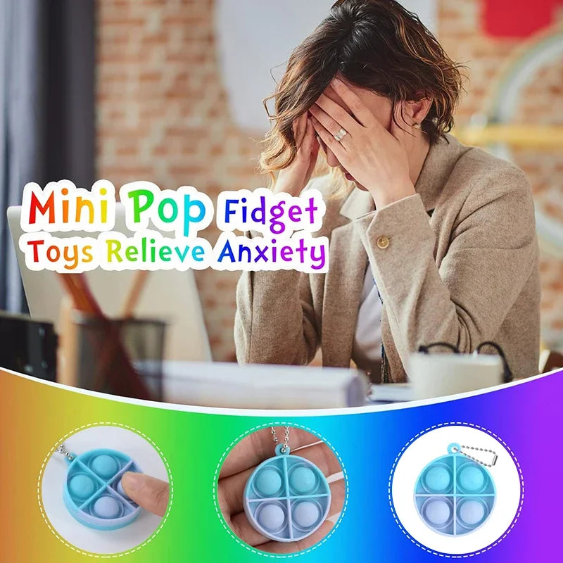 12/24pcs Mini Pop Keychain Toddler Sensory Fidget Toys Bulk Classroom Prizes Kids Birthday Party Favors Wedding Gift for Guests