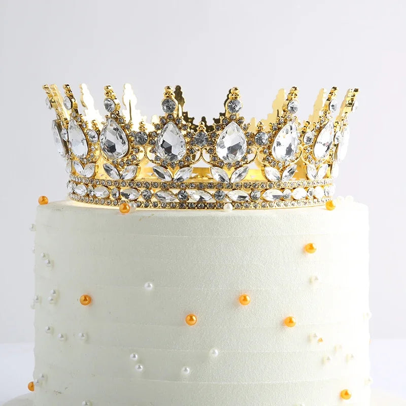 Red Pink Silver Gold Crystal Crown Cake Topper for Gril Birthday Party Cake Decorations