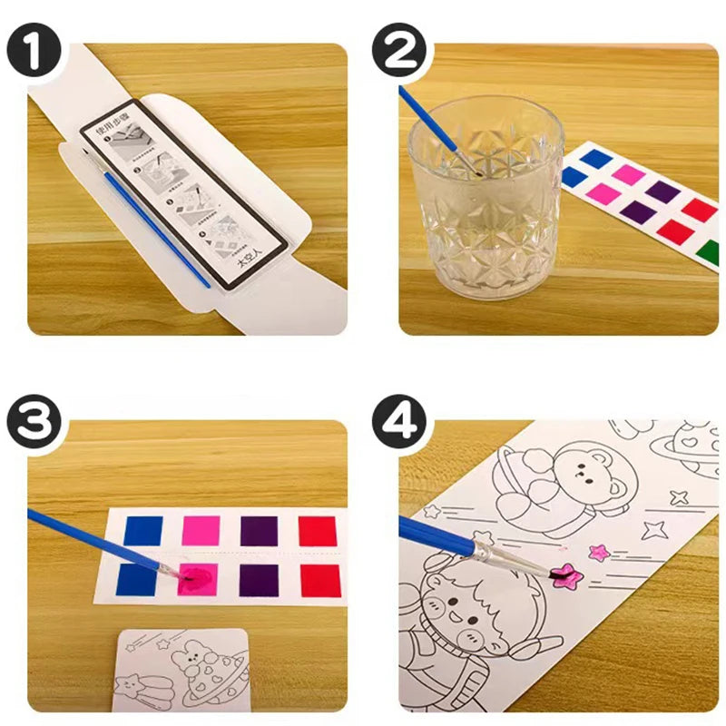 Portable Watercolor Painting Book 12 Sheets Coloring Book With Paint Brush Gouache Book Kids Graffiti Picture Drawing Toys