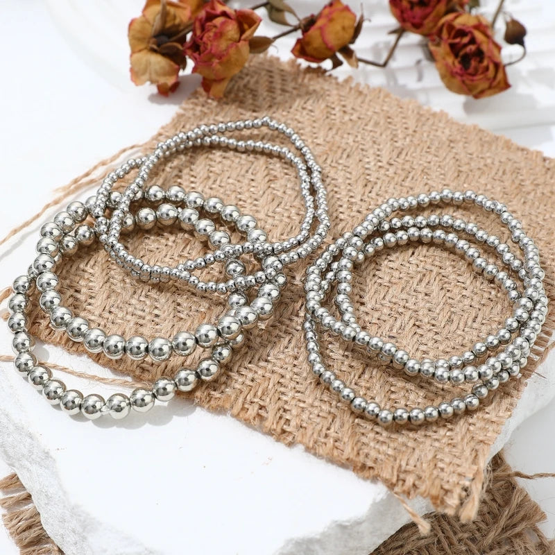 7 Pcs/Set Handmade Beaded Elastic Rope Stacking Bracelets Set For Women Jewelry Accessories