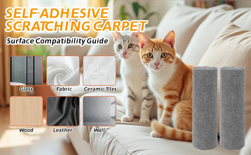 Trimmable Cat Scratcher Mat, Self Adhesive Carpet Mat Pad Replacement for Cat Tree Shelves Post Couch Wall Furniture Steps DIY