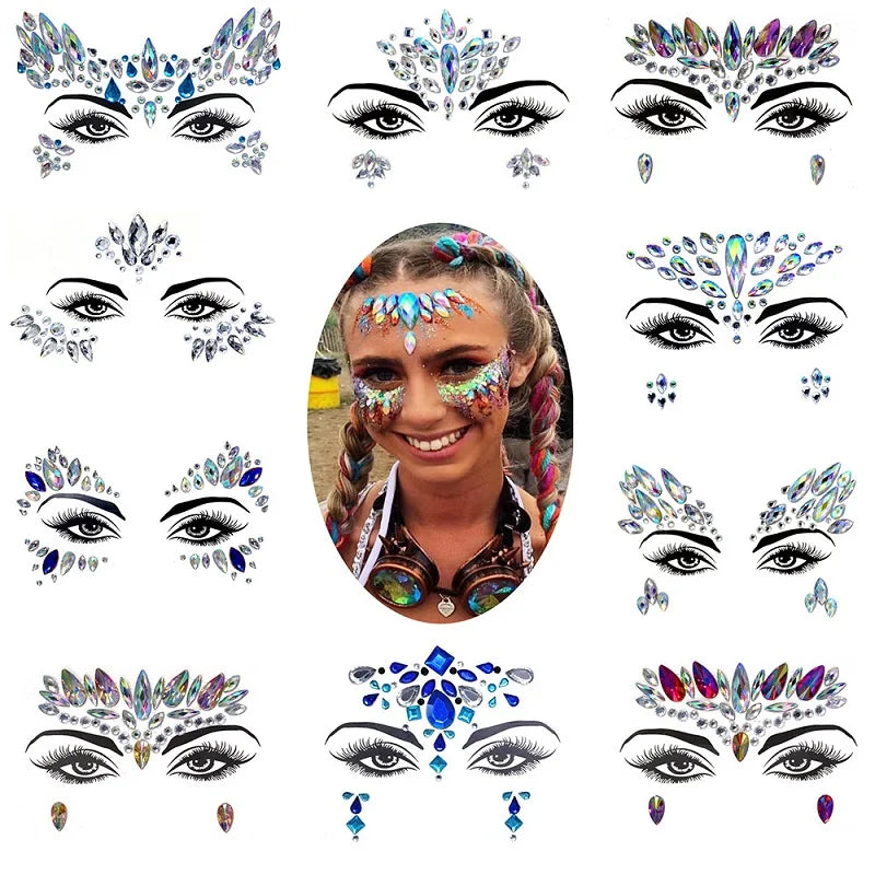 3D Rhinestone Bright Face stickers for festival Glitter Makeup Jewelry Sticker on Face crystals Gems jewels diamonds decoration