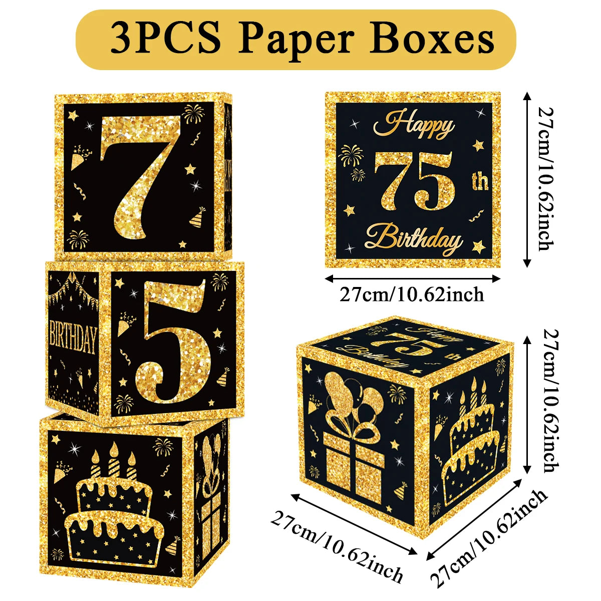 Gold Black Birthday Number Paper Boxes 18 30 40 50 60 70 75 80 Year Old Birthday Party Decoration Adult Birthday Party Supplies