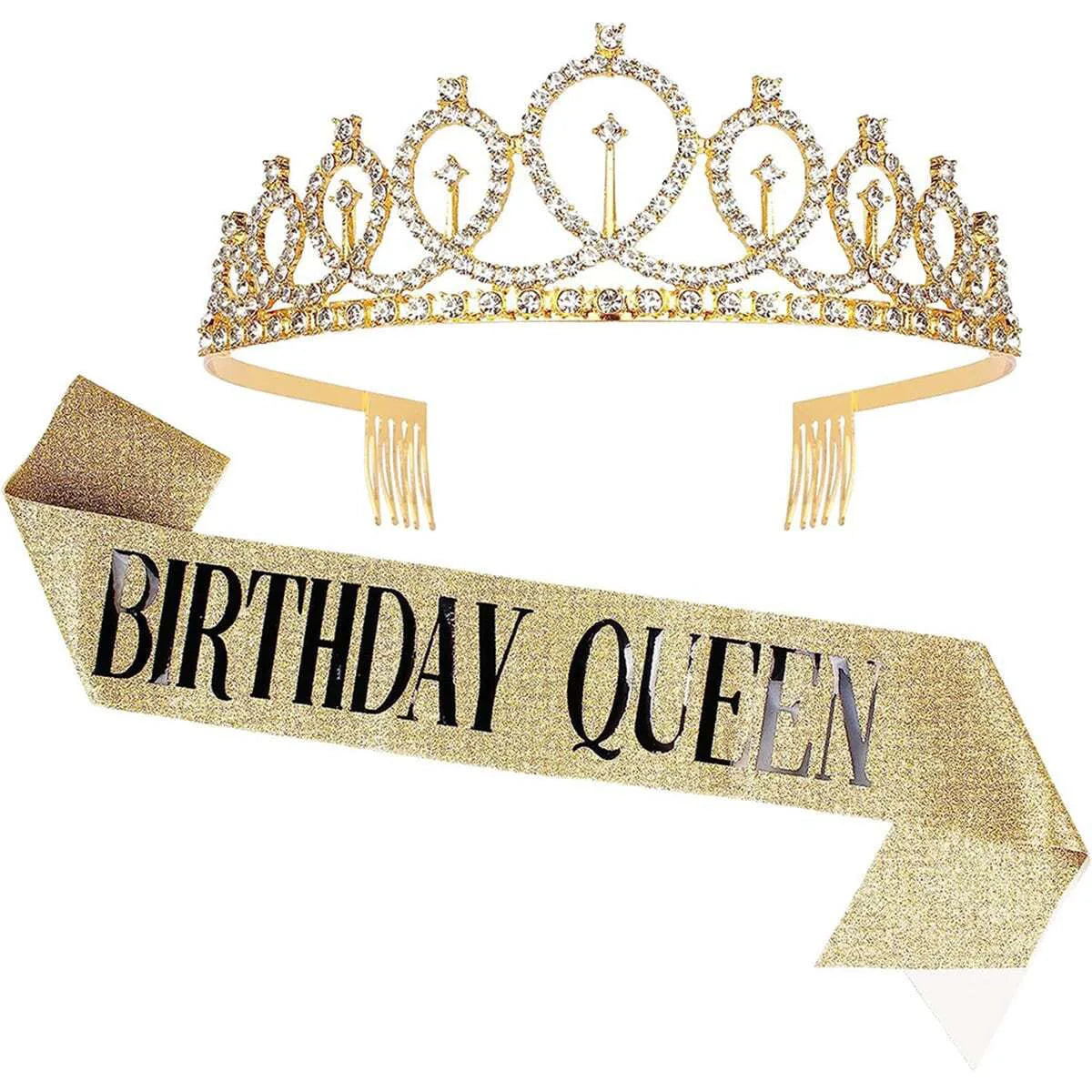 2pcs "Birthday Queen" Ribbon + Birthday crown tiara for Bachelorette Party Girls Birthday Party Decoration Party Supplies Gifts