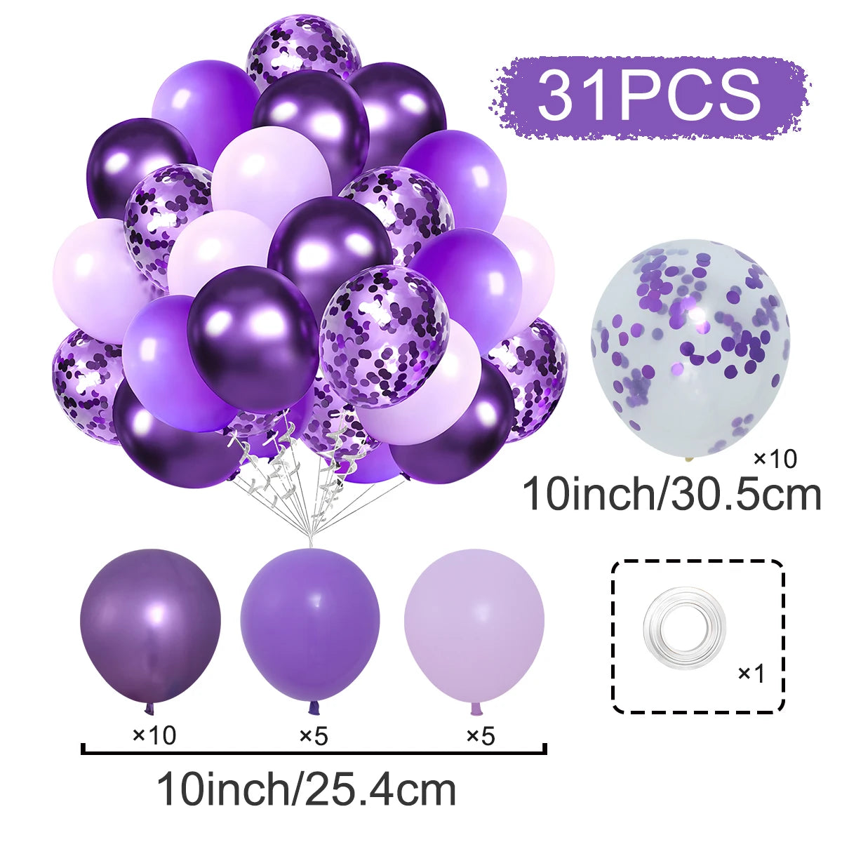 31/36/37/51/101Pcs Metallic Balloons Pearl Latex Balloon Gold Confetti Balloons for Birthday Weddings Baby Shower Party Decor