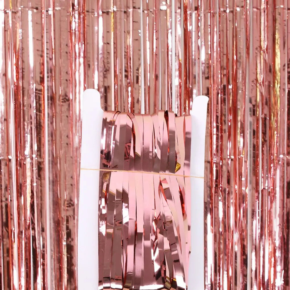 1x2M Silver Rose Gold Rain Tinsel Curtain First Happy Birthday Wedding Decoration Adult Kids Baby Boy Girl 1st One Year Decor
