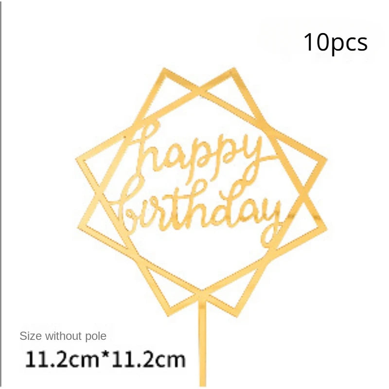 10pcs Multiple Styles Happy Birthday Cake Topper black Gold Cake Toppers Baby Shower Cake Birthday Party Cake Flag Decorations