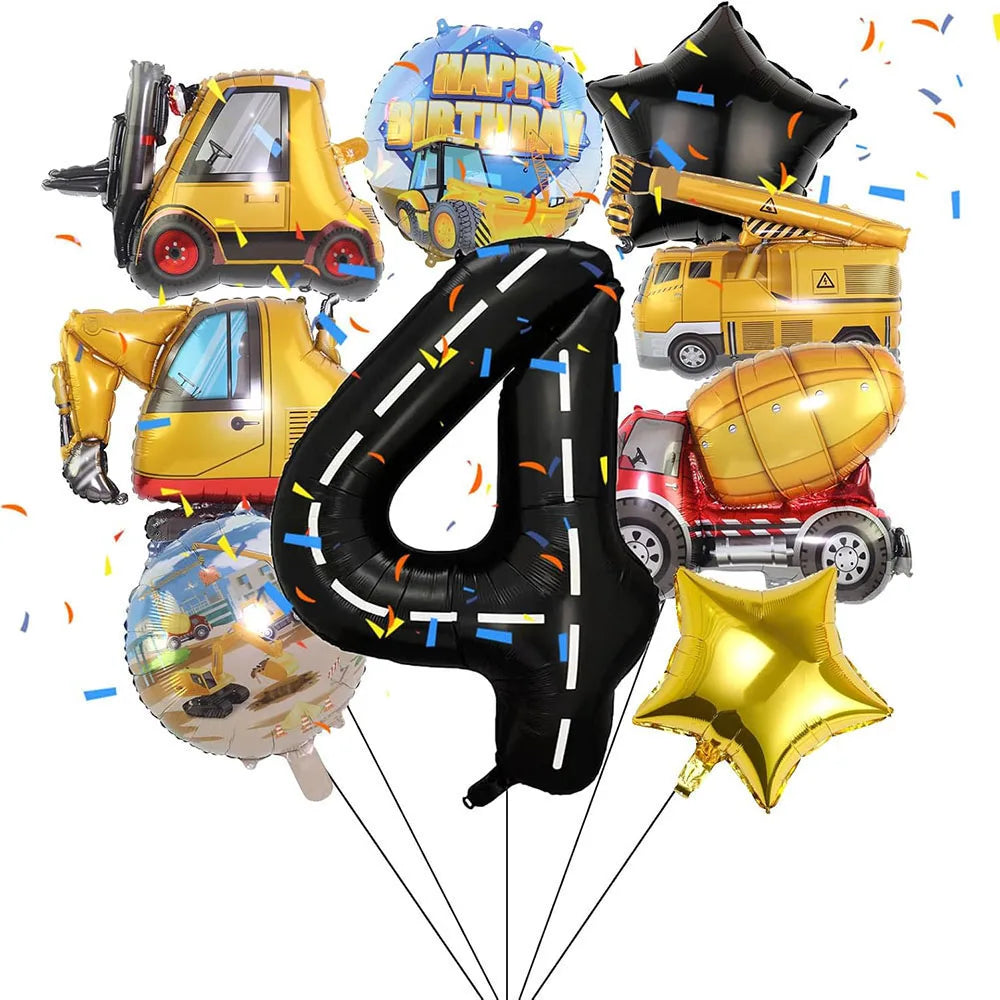 Architectural Birthday Party Decoration, 9 Pieces of Architectural Birthday Numbers Aluminum Foil Balloons Suitable for Architectural Trucks Birthday Architectural Theme Party Supplies