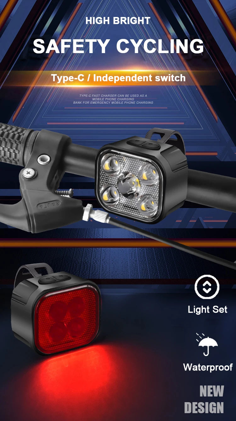 Bicycle Lights High Bright Cycling Lamp Front and Rear USB Rechargeable MTB Bike Headlight Taillight Waterproof Lantern Lighting