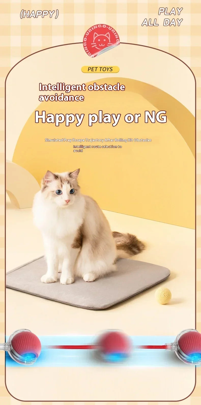 Cat Interactive Ball Toy Automatic Rolling Ball Faux Tail Rechargeable Smart Pet Electric Toy Dog Cat Training Imitate Mouse