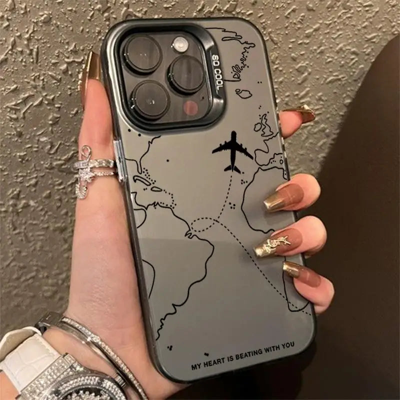 Travel-Inspired Airplane Phone Cover for iPhone 16 15 Pro Max 11 12 13 Mini 14 XS XR 7 8 Plus Shockproof Screen Protector Casing