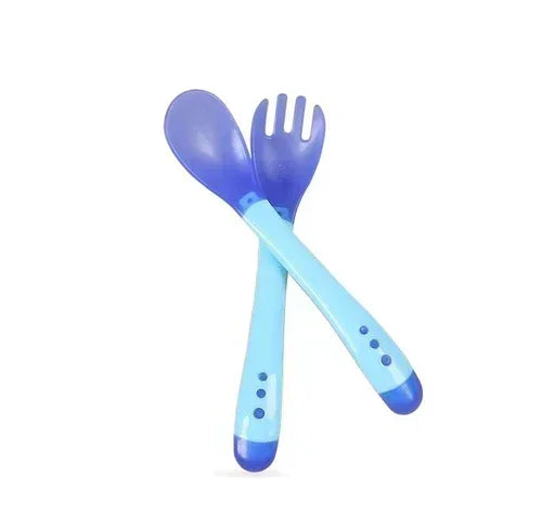 2pcs Food Grade Children Wooden Handle Silicone Spoon Fork Cutlery Baby Training Complementary Food Spoon BabyFeeding Spoon Fork