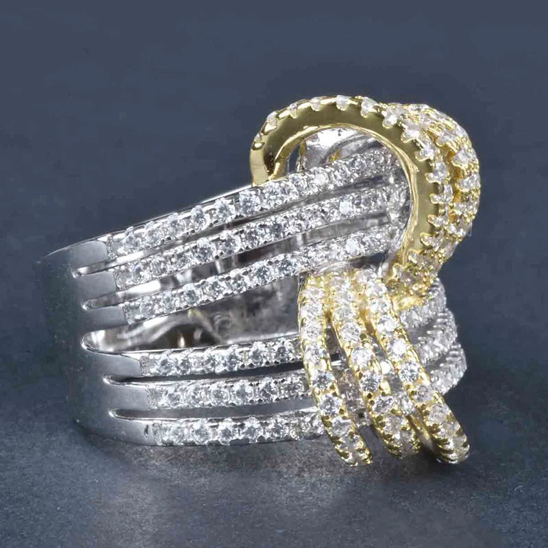 Gorgeous Fashion Finger Ring Lady Party Jewelry with Bright Zirconia Two-tone Style Design Accessories for Anniversary