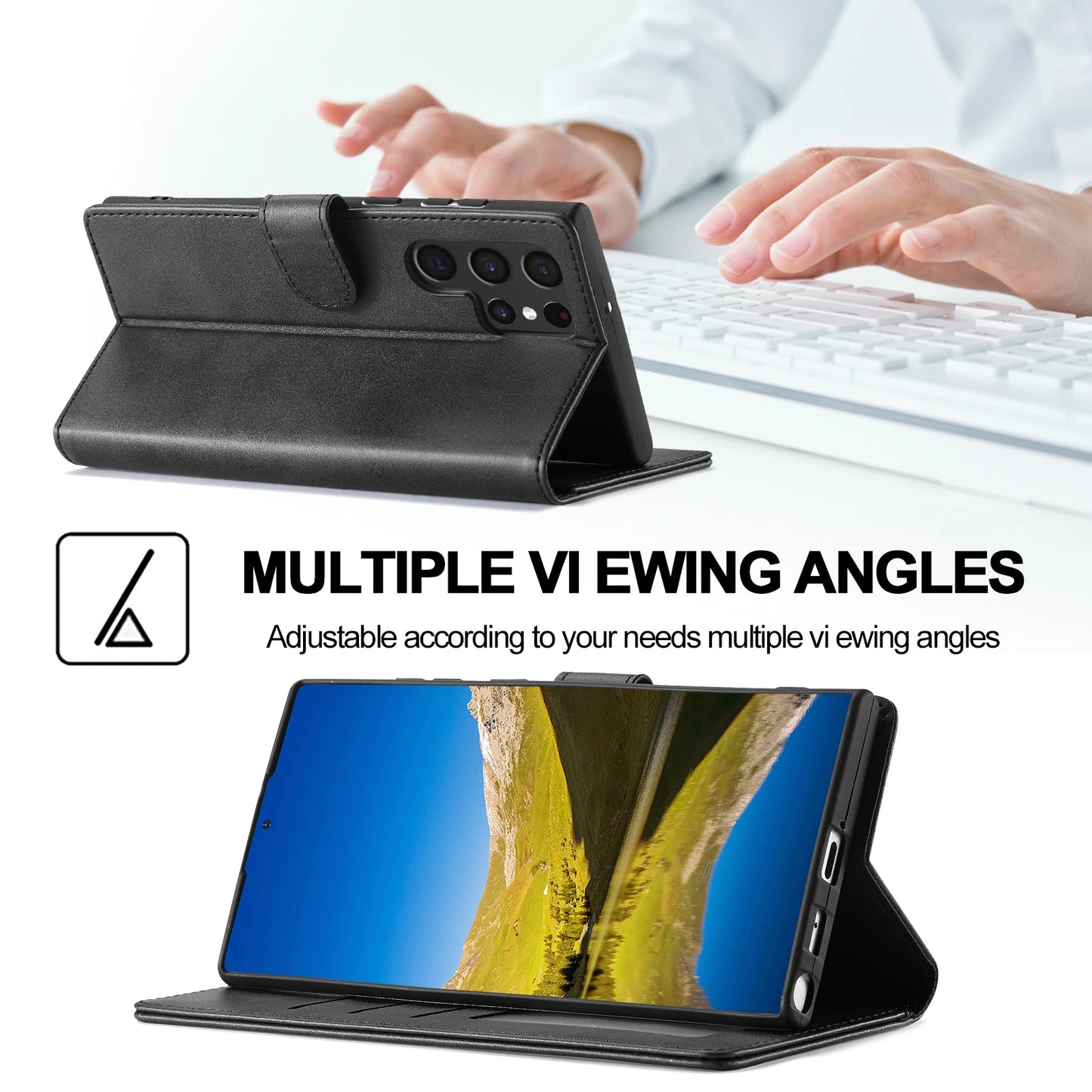 Business Leather Case for Samsung Galaxy S25 Edge Ultra S24 FE S23 Plus 5G Flip Wallet Card Holder Phone Cover